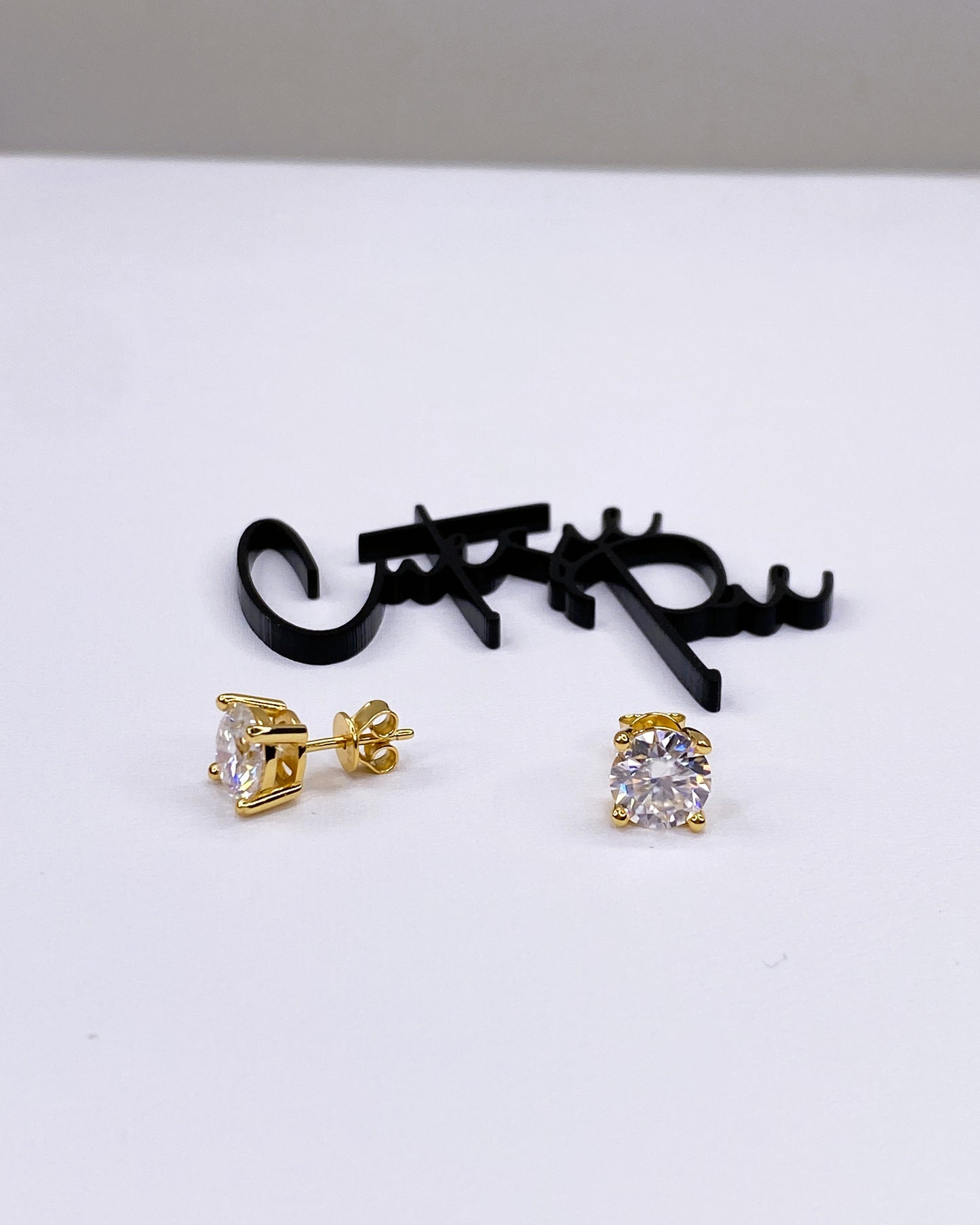 Moissanite Round 4-Prong Stud Earrings | 2.0CT Each (4.0CT TOTAL) | 18K Gold over Sterling Silver | Certificate Included