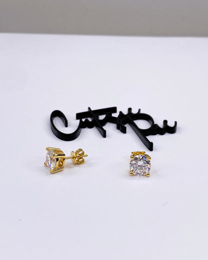 Moissanite Round 4-Prong Stud Earrings | 2.0CT Each (4.0CT TOTAL) | 18K Gold over Sterling Silver | Certificate Included