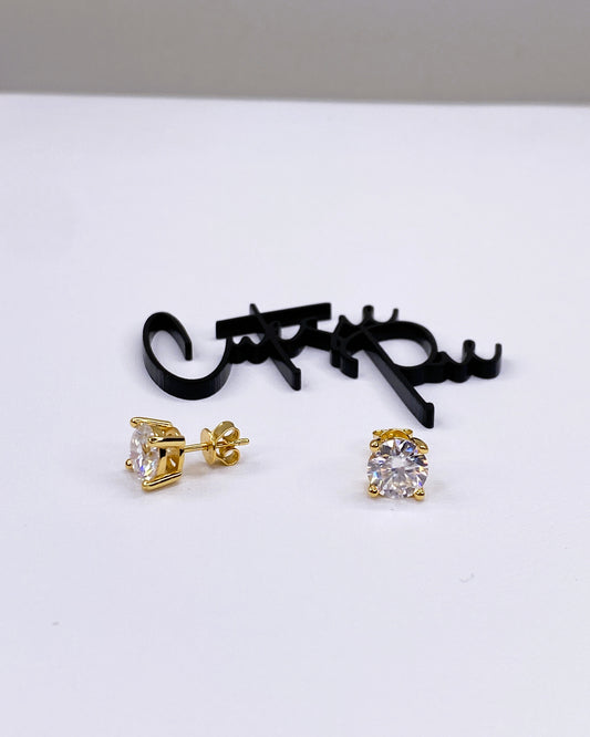 Moissanite Round 4-Prong Stud Earrings | 2.0CT Each (4.0CT TOTAL) | 18K Gold over Sterling Silver | Certificate Included