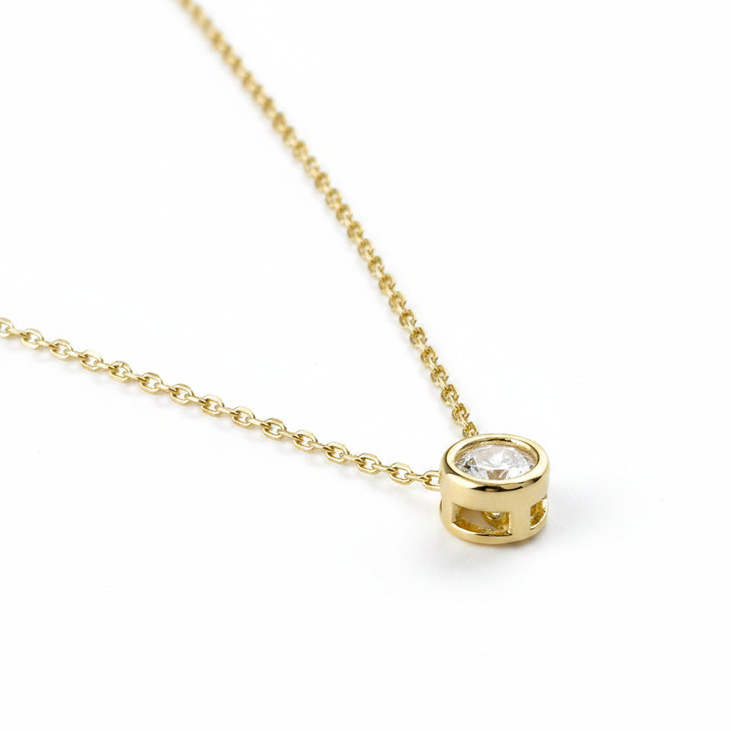 GOLD FILLED - NECKLACE - CZ SOLITARE BEZEL