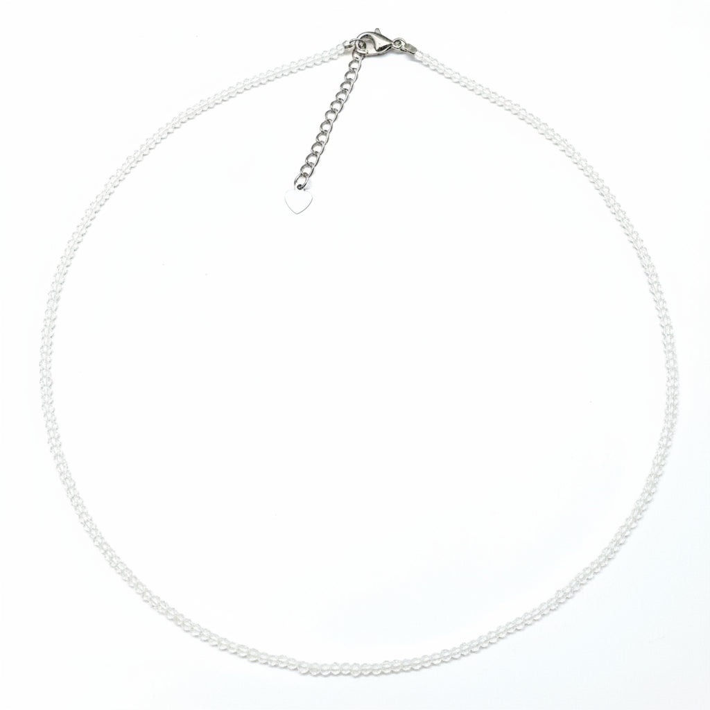 Natural Clear Quartz Necklace | 2mm Faceted Crystal Beads | Stainless Steel