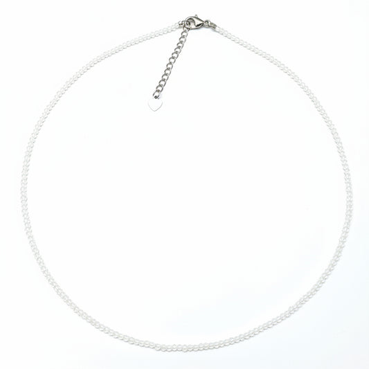Natural Clear Quartz Necklace | 2mm Faceted Crystal Beads | Stainless Steel
