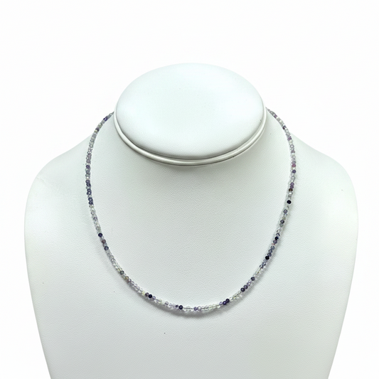 Natural Fluorite Necklace | 2mm Faceted Crystal Beads | Stainless Steel
