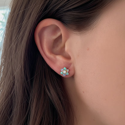 GOLD VERMEIL - EARRINGS - OPAL FLOWER STUD