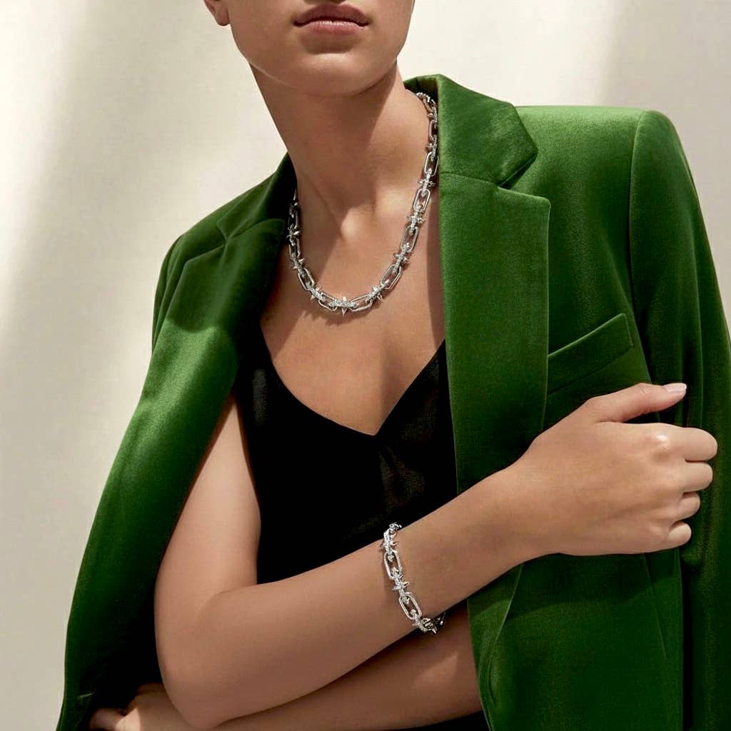 Pavé Trident Link Necklace | Gold or White Gold | Premium Gold Plated