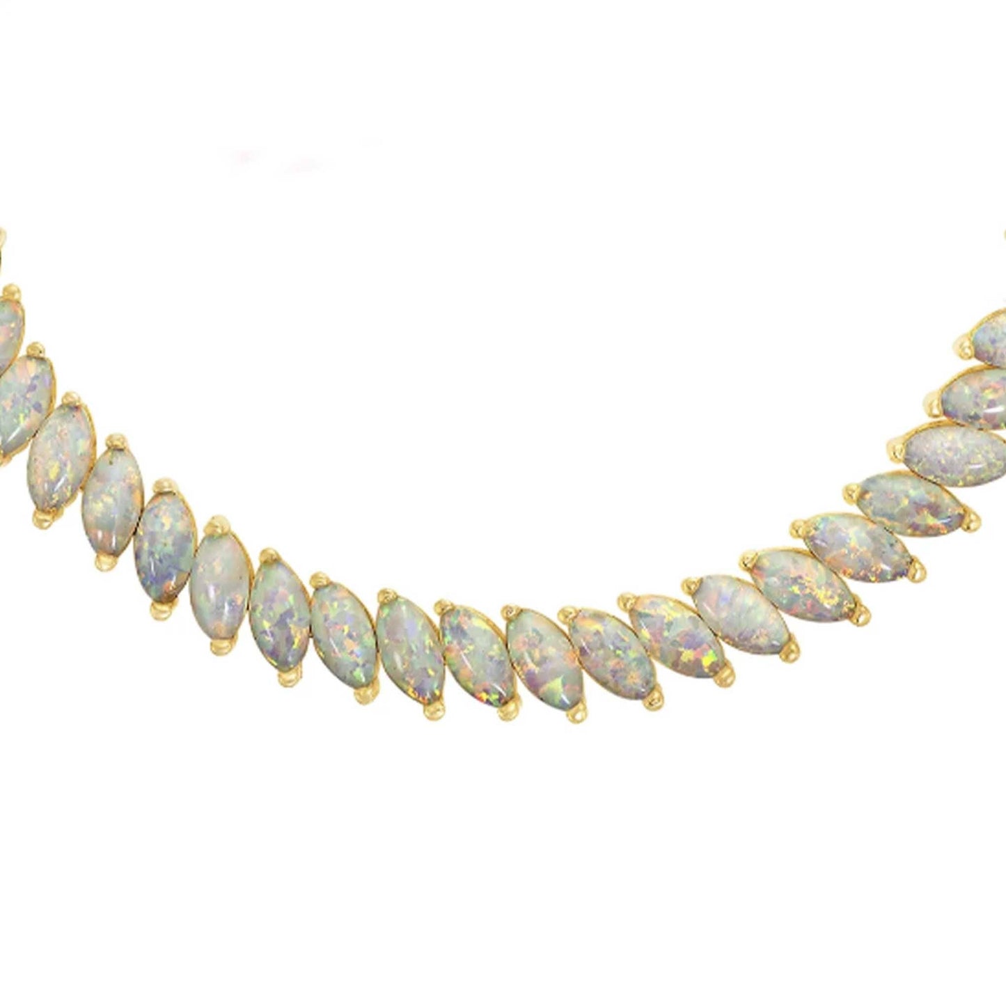 GOLD PLATED - TENNIS NECKLACE - OPAL MARQUISE 5MM