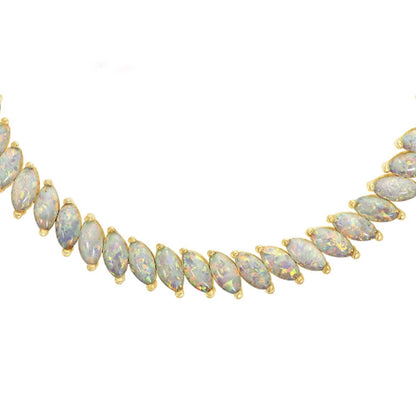 GOLD PLATED - TENNIS NECKLACE - OPAL MARQUISE 5MM