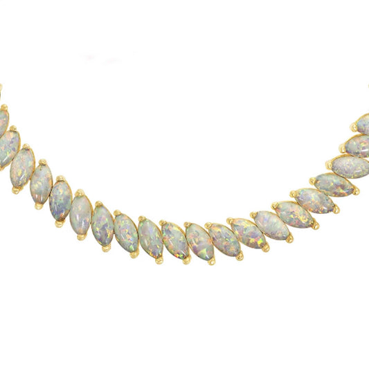 GOLD PLATED - TENNIS NECKLACE - OPAL MARQUISE 5MM
