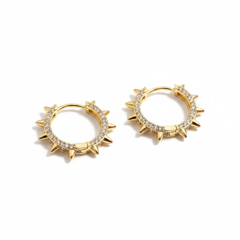 Spike Huggie Hoop Earrings | CZ | 18K Gold Filled