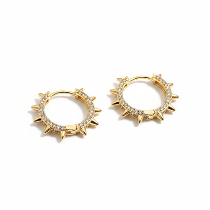 Spike Huggie Hoop Earrings | CZ | 18K Gold Filled