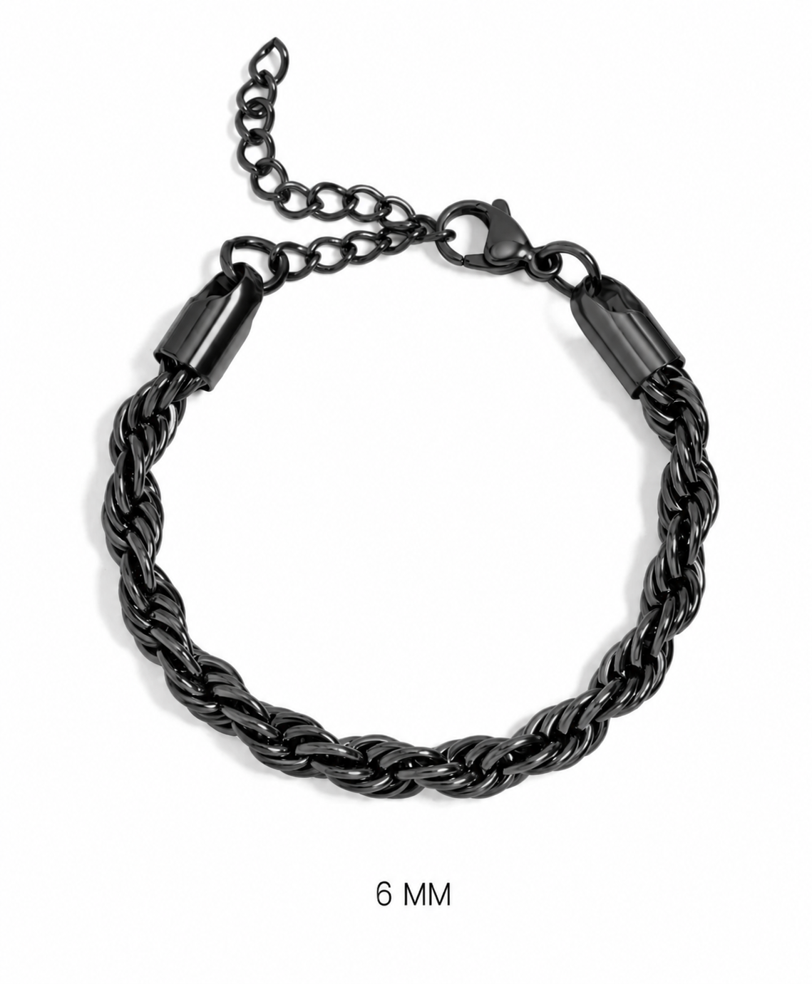 Rope Chain Bracelet | 6MM | Black, 18K Gold PVD or Steel | 316L Stainless Steel