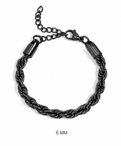 Rope Chain Bracelet | 6MM | Black, 18K Gold PVD or Steel | 316L Stainless Steel