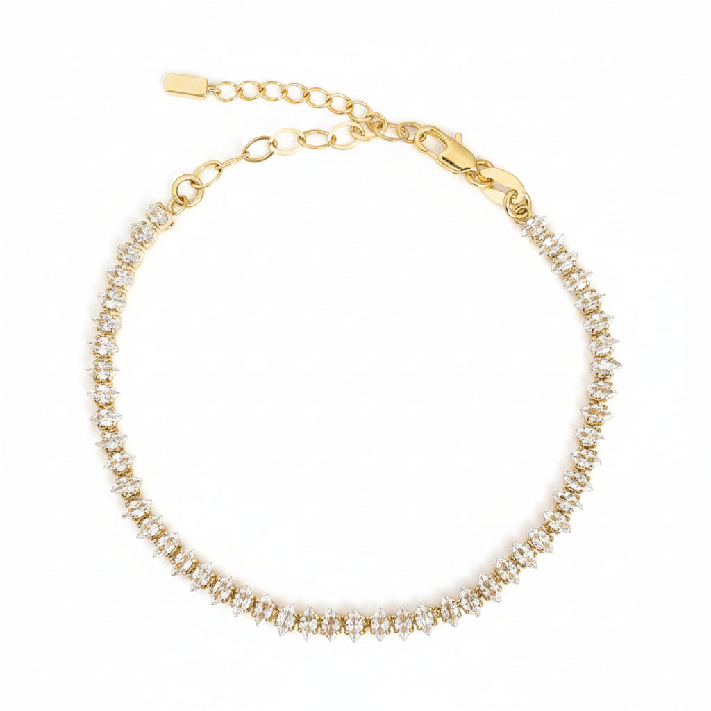 GOLD FILLED - TENNIS BRACELET - CZ MARQUISE 4MM