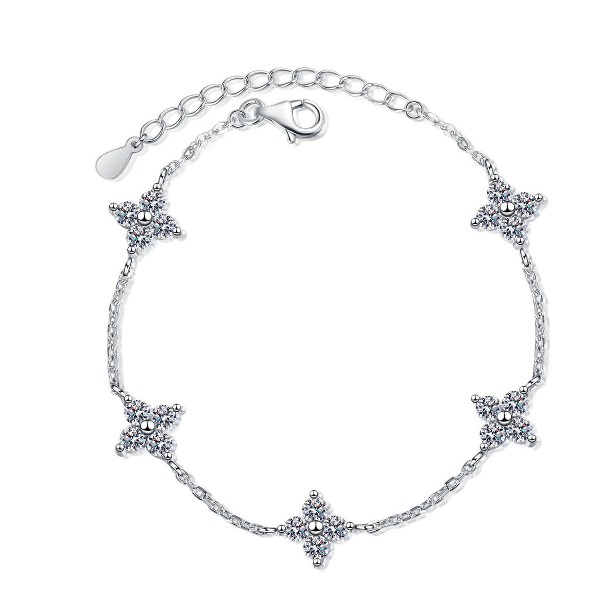 Moissanite Clover Bracelet | 2.0CT | 950 Platinum Sterling Silver | No Certificate