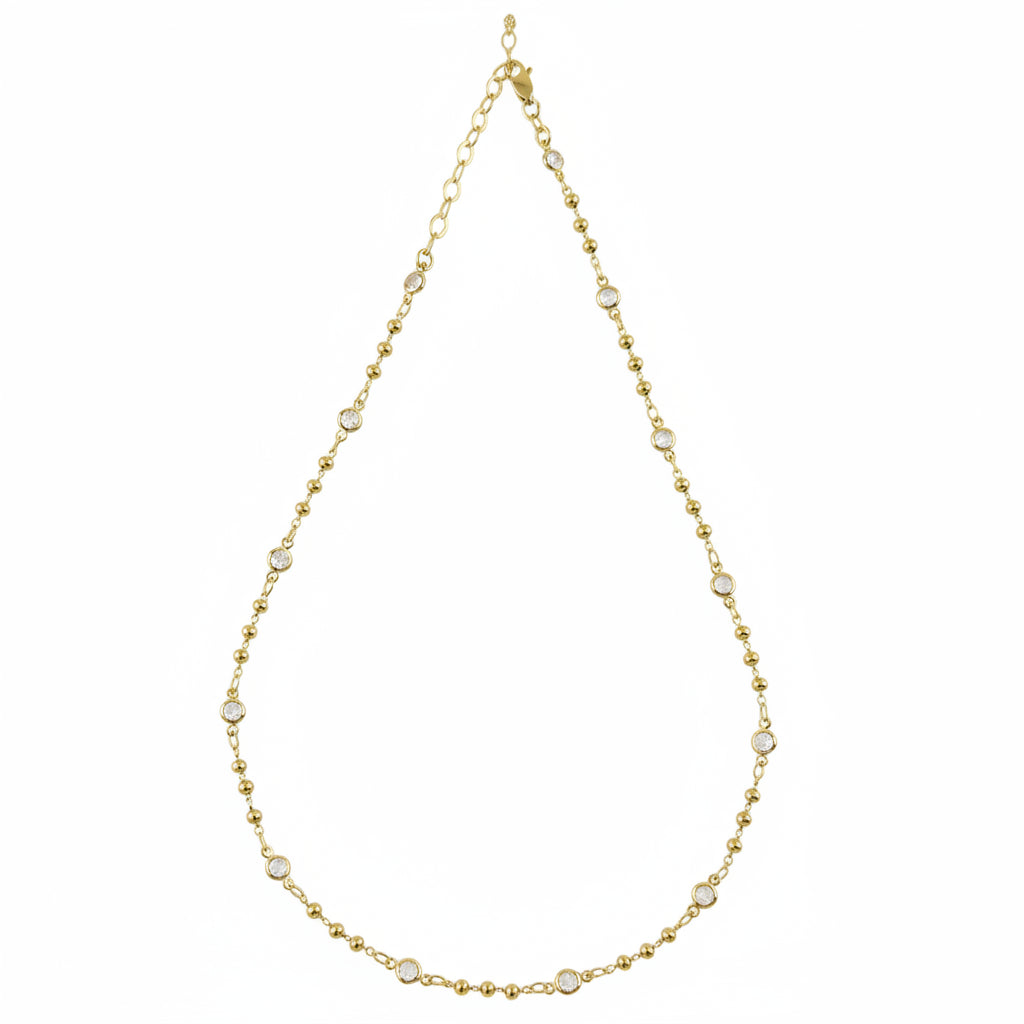 Beaded Bezel CZ Necklace | 18K Gold Filled