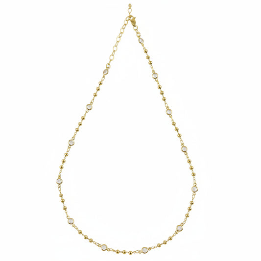 Beaded Bezel CZ Necklace | 18K Gold Filled