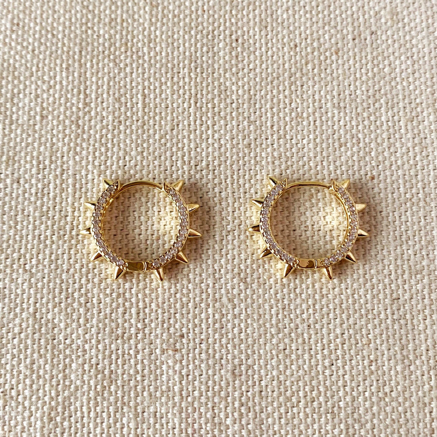 Spike Huggie Hoop Earrings | CZ | 18K Gold Filled