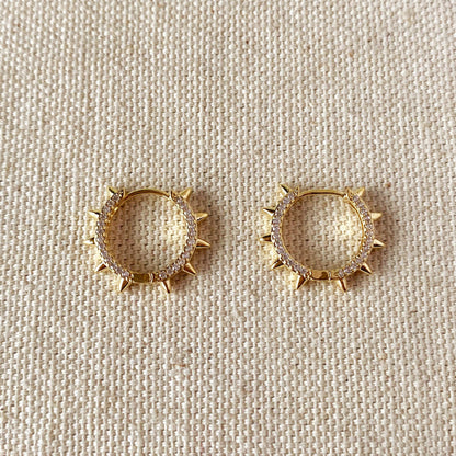 Spike Huggie Hoop Earrings | CZ | 18K Gold Filled