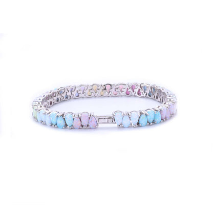 STERLING SILVER - TENNIS BRACELET - OPAL PEAR - RHODIUM PLATED