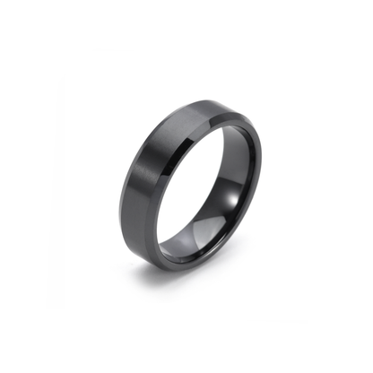 PREMIUM CERAMIC - RING - BLACK BEVELED EDGE 6MM
