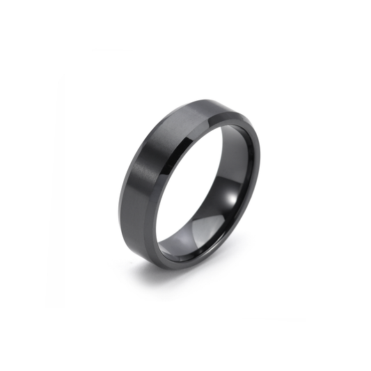 PREMIUM CERAMIC - RING - BLACK BEVELED EDGE 6MM