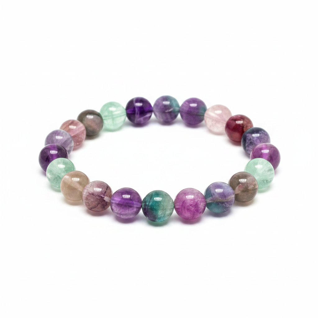 10mm Rainbow Fluorite | Natural Crystal Stretch Bracelet