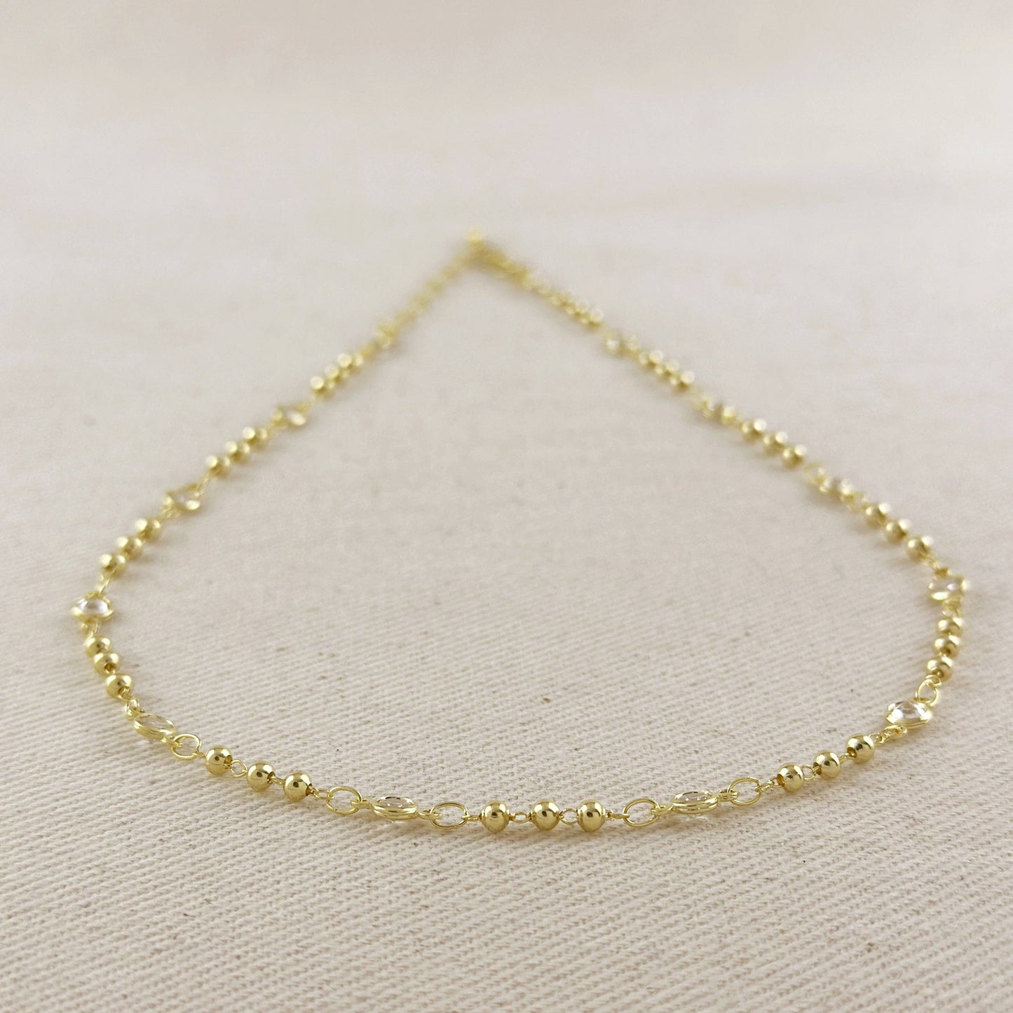 Beaded Bezel CZ Necklace | 18K Gold Filled