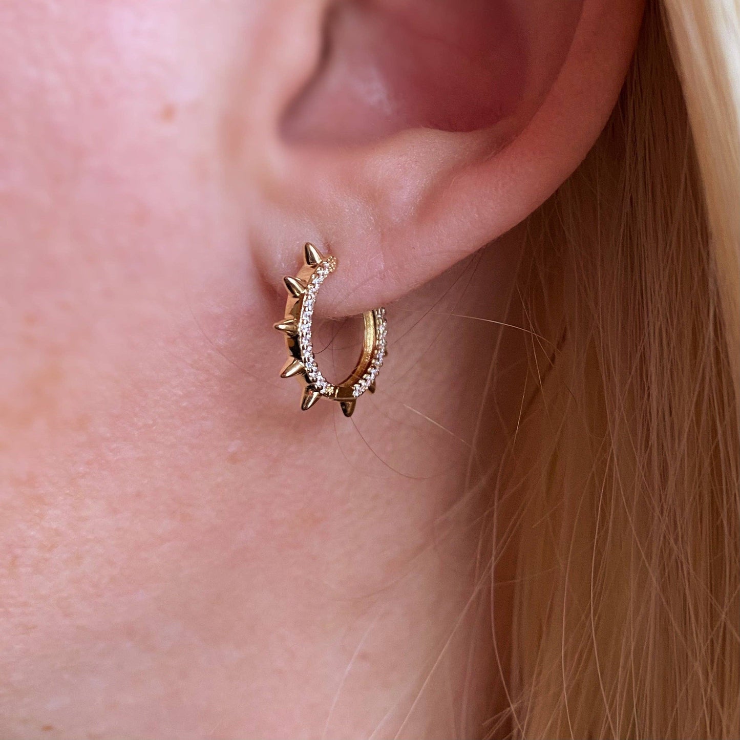 Spike Huggie Hoop Earrings | CZ | 18K Gold Filled
