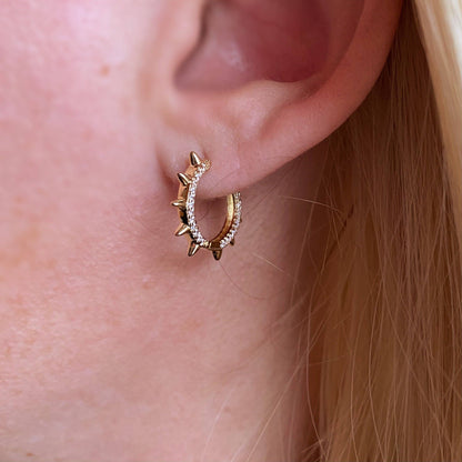 Spike Huggie Hoop Earrings | CZ | 18K Gold Filled