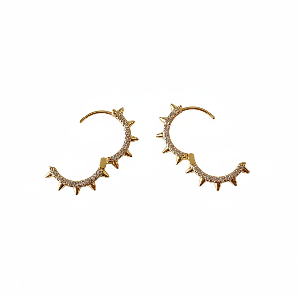 Spike Huggie Hoop Earrings | CZ | 18K Gold Filled