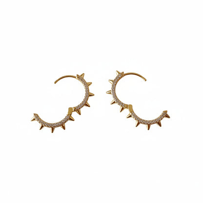 Spike Huggie Hoop Earrings | CZ | 18K Gold Filled