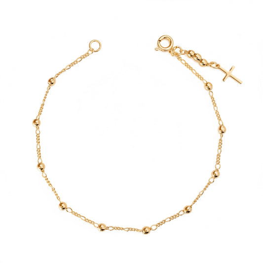 GOLD FILLED - BRACELET - CUTESIE BEADED CROSS CHARM
