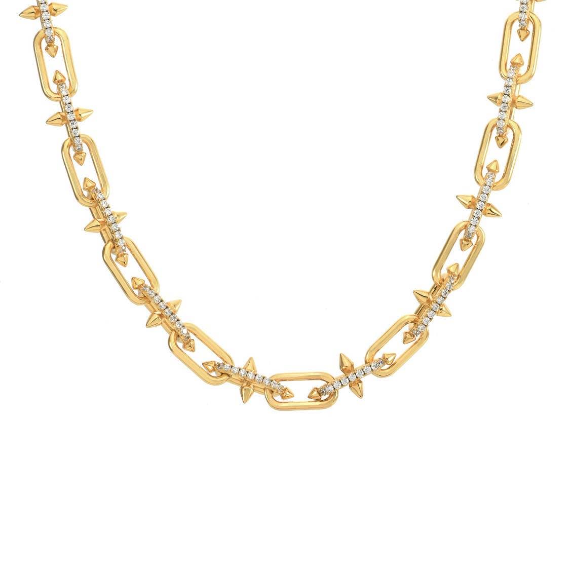 Pavé Trident Link Necklace | Gold or White Gold | Premium Gold Plated
