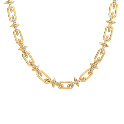 Pavé Trident Link Necklace | Gold or White Gold | Premium Gold Plated