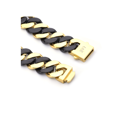 Premium Stainless Steel | 15MM Cuban Bracelet | Black & Gold Two-Tone