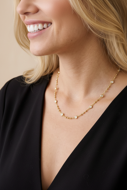 Beaded Bezel CZ Necklace | 18K Gold Filled