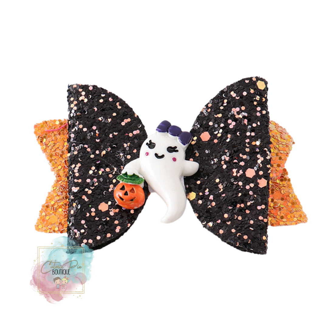 Ghost Glitter Stacked Hair Bow - Halloween Bow