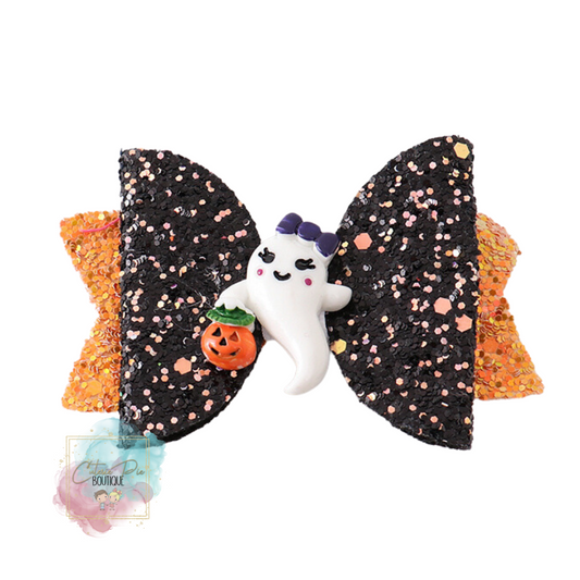 Ghost Glitter Stacked Hair Bow - Halloween Bow