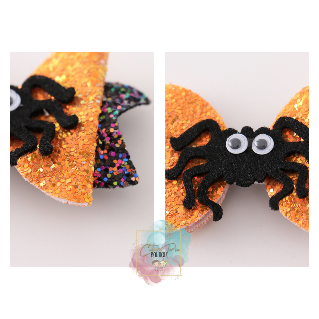 Spider Glitter Stacked Hair Bow - Halloween Bow