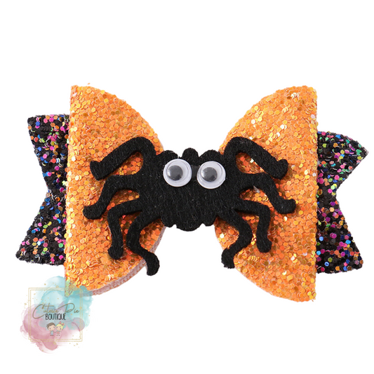 Spider Glitter Stacked Hair Bow - Halloween Bow