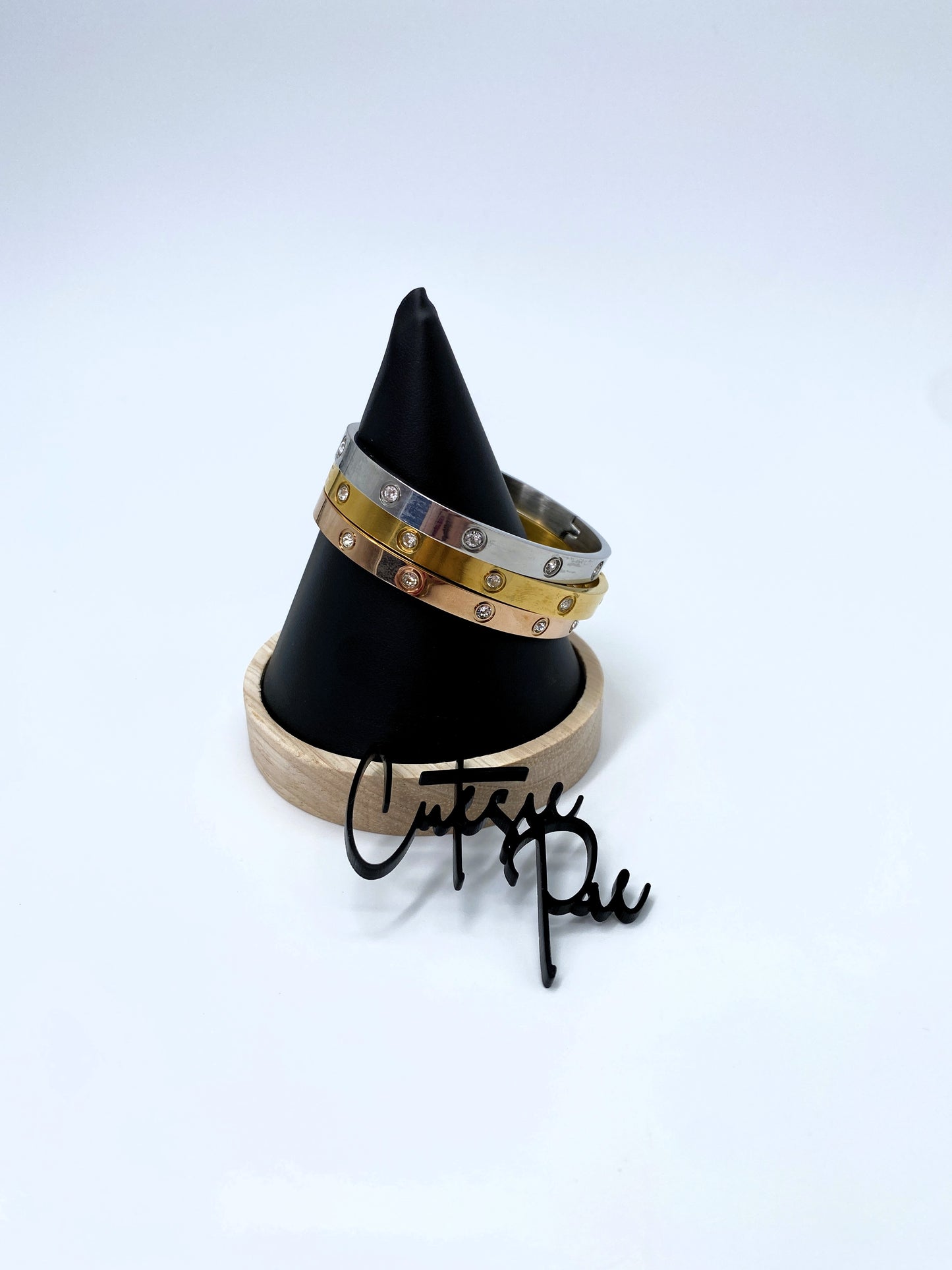 10 Stone Bangle Bracelet | 18K Gold, Rose Gold or Steel | 304 Stainless Steel