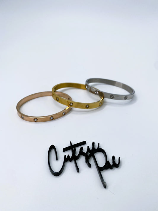10 Stone Bangle Bracelet | 18K Gold, Rose Gold or Steel | 304 Stainless Steel