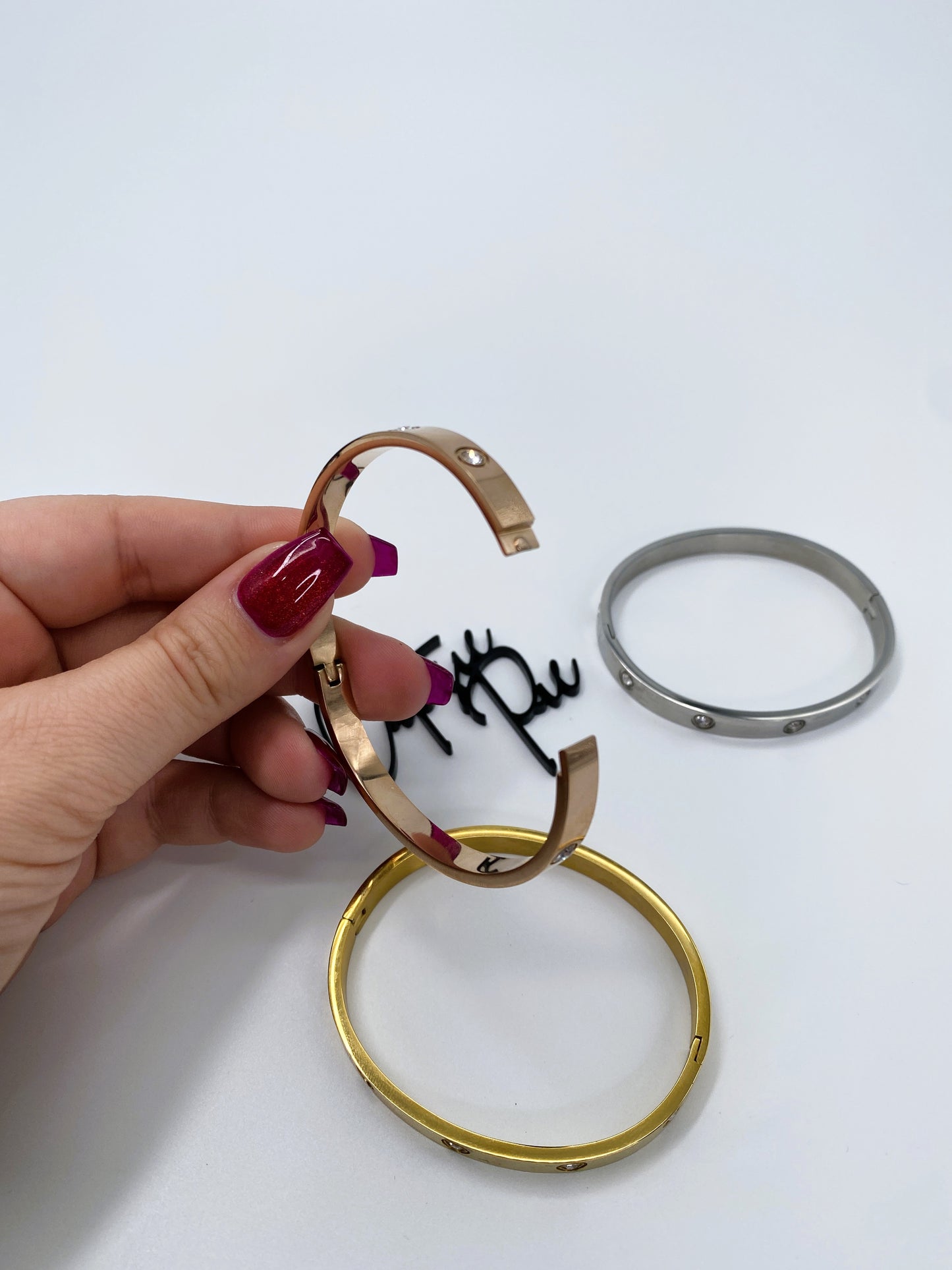 10 Stone Bangle Bracelet | 18K Gold, Rose Gold or Steel | 304 Stainless Steel