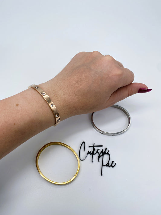 10 Stone Bangle Bracelet | 18K Gold, Rose Gold or Steel | 304 Stainless Steel