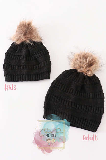 Mommy & Mini Matching Pom Pom Beanies - BLACK