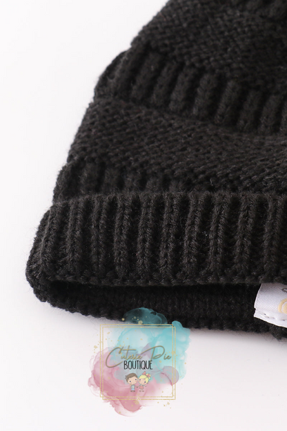 Mommy & Mini Matching Pom Pom Beanies - BLACK