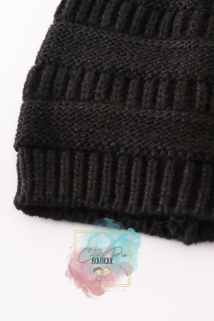 Mommy & Mini Matching Pom Pom Beanies - BLACK