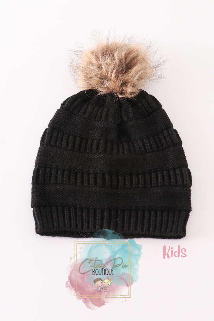 Mommy & Mini Matching Pom Pom Beanies - BLACK