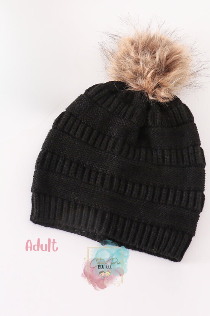 Mommy & Mini Matching Pom Pom Beanies - BLACK