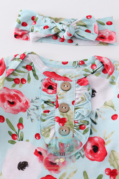 Floral Print Bamboo Baby Gown - 2PC SET with Headband